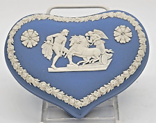 Wedgwood Jasperware Blue Heart Shaped Trinket Box Chariot Horses & Angel picture