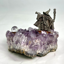 Vintage Pewter Wizard with Crystal on Staff Crystal Ball Amethyst Crystal Geode picture