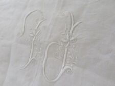 Huge Antique Heavy FRENCH Linen Bedspread Monogramed Embroidered picture