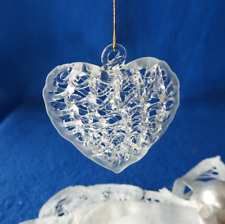 Vintage Blown Spun Glass Christmas Puffed Heart Ornament 1 3/4