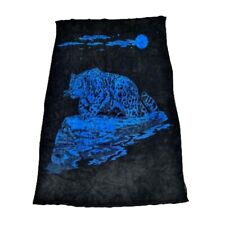Vintage San Marcos Reversible Blue & Black Leopard Blanket  88” x 57.5” picture
