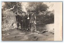 c1910's Candid Young Kids Men At The River Illinois Antique RPPC Photo Postcard picture