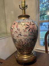 Vintage Frederick Cooper Hand Painted Pink Floral Porcelain Vase Table Lamp picture