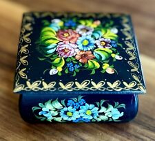 Russian Black Lacquer Box Hand Painted Signed Floral Scene Vintage Lacquer picture