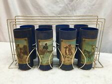 Vintage Mid Century Fredrick Remington On The Trail 6pc Glass Set With Wire Rack picture