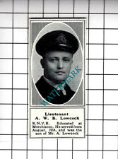 Lt A W B Lowcock RNVR WW1 Great War -  1919 SMALL Cutting picture