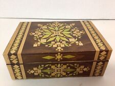 Vintage Inlaid Wooden  Trinket Jewelry Box Greens Golds  picture
