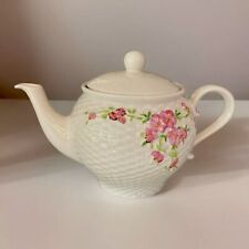 Vintage 1985 Teleflora Inc. ‘A Teleflora Gift’ Pink Floral Basket Weave Teapot picture