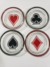 Vintage Set of 4 Coasters Clear Glass Card Suit Hearts Diamond Club  picture