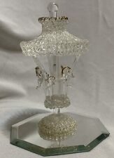 Vintage 2 Piece Spun Glass Movable Carousel w/ Horses on Mirror Gold Trim 5.5”H picture