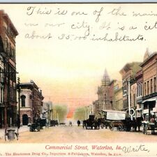 c1910 Waterloo, IA Commercial Street Bridge Litho Photo Postcard St Downtown A38 picture