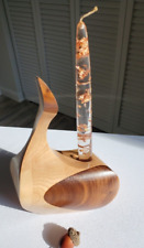 Mid Century Danish Modern Carved Wood Swan Hen Bud Vase Planter w/ Lucite Candle picture
