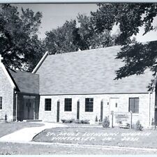 c1950s Winterset, IA RPPC St. Paul's Lutheran Church Brick Chapel Jesus PC A112 picture