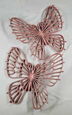 Vtg LG Pink Butterflies Boho Retro Wall Decor MCM Butterfly Burwood 1970s Set 2 picture