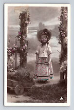 RPPC French Girl Dress Hat Flowers Farm Hand Colored Stebbing Etoile Postcard picture