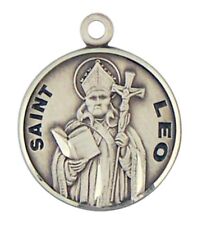 Patron Saint St Leo 7/8 Inch Sterling Silver Medal on Rhodium Plated Chain picture