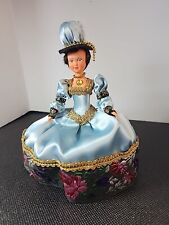 French Vintage Doll Blue Embroidered Satin Traditional Dress 7 inch picture