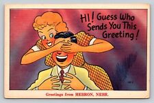 Vintage Comic Locals PC Small Town Greetings Hebron NE Guess Who Playful Couple picture