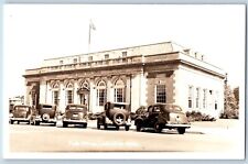 Ludington Michigan MI Postcard RPPC Photo Post Office Building Cars Scene c1940s picture