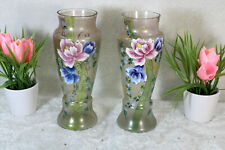 PAIR art nouveau french Glass enamel floral decor Vases  picture