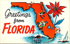 Vtg 1950s Greetings from Florida FL Large Letter State Unused Postcard picture