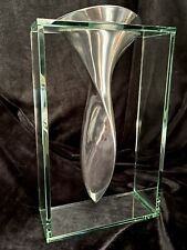 Lisa Mori Polished Cast Aluminum and Boxed Glass Twisted Tornado Vase 1980-90 picture
