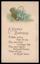 A Happy Birthday Postcard Vintage c1919 Basket with Flowers picture