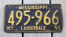 Original 1951 Lauderdale County Mississippi License Plate picture