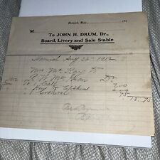 1912 John H Drum Letterhead Invoice: Harwich MA Board Livery & Stable Equestrian picture