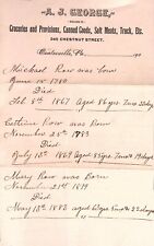 AJ George Coatesville PA Groceries 1900s Paper List of Dead 