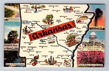 AR-Arkansas, Landmarks On Map, Antique, Vintage Souvenir Postcard picture