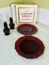 2 Vintage Avon Ruby Red Cape Cod 1876 Glass 7” Plates; Salt & pepper Shakers picture