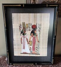 Vintage Hand Painted Papyrus Egypt Queen Nefertiti & Goddess Hathor Framed Art picture