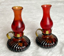 Pair Vintage Miniature Red Oil Lamp Style Perfume Bottle Bottles lot of 2 picture
