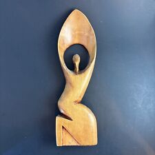 Vtg MCM Carved Wooden Woman In Praise Kneeling Figure Modernist Art Decor 12” picture