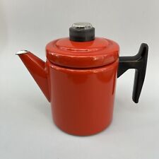 Finel Suomi Finland Red Enamel Metal Coffee Pot Percolator Vintage Mid century picture