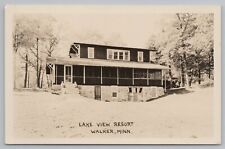 Walker MN~Lake View Resort Lodge~Long Screened Porch~Chrome Ball~1940s RPPC picture