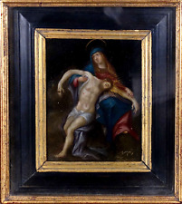 Antique Flemish school oil copper Pieta MAdonna jesus painting 19thc religious picture