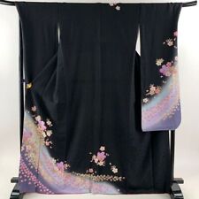 65.7inc Japanese Kimono SILK FURISODE Snow ring Cherry blossoms Orange picture