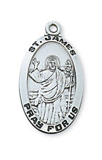 Saint James Sterling Silver Medal 24 Inch Rhodium Plated Catholic Jewelry Chain picture