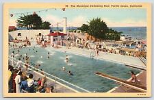 Pacific Grove California~Municipal Swimming Pool~Japanese Lanterns~1937 Linen picture