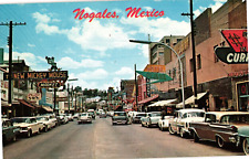 Nogales Mexico Street View Cars Shops Chrome Unposted Postcard 1950s picture