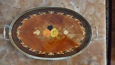 Vintage Italian Marquetry Tray Inlaid Wood With Brass Gallery & Handles 20 1/4