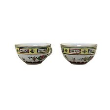 Pair Chinese Oriental Porcelain Yellow Theme Flowers Graphic Display Cups ws3870 picture