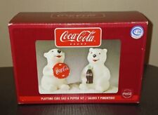 Gibson 2002 Coca Cola Ceramic Polar Bear Playtime Cubs Salt & Pepper Shakers NIB picture