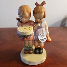 Vintage Goebel Hummel Happy Birthday Girls Holding Cake Figurine With Tag picture