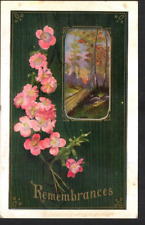 Postcard Remembrances Pink Flowers Woodland Road Inset Posted DB picture