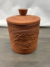 Rare Vintage Japanese Tokoname Redware Flying Dragon in Cloud Covered Pot Jar picture