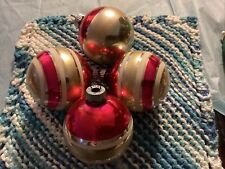 Vintage Lot Of 4 Shiny Brite Striped Mercury Glass Christmas Tree Ornaments 2.5” picture