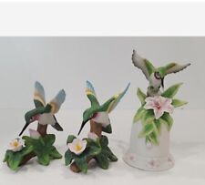 Vintage Seymour Mann HUMMINGBIRD Bird Porcelain Ceramic Bell & Two Hummingbirds picture